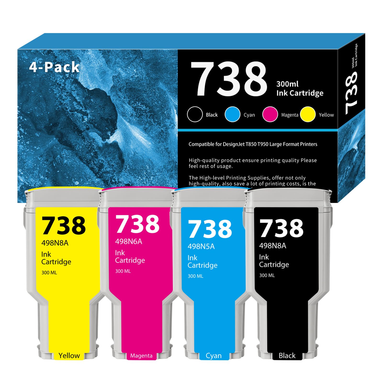 Amazon.com: Vylent 738 DesignJet Ink Cartridge 4 Pack 498N8A